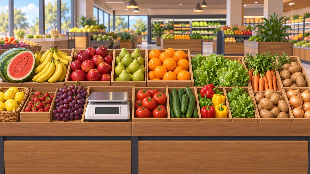 Obst- und Gemüseabteilung im Supermarkt